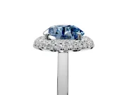 Halo Engagement Ring Setting for Fancy Blue Round Cut Center with Plain Tapered Band and Prong Head in White Gold