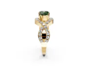 Halo Engagement Ring Setting for Fancy Green Cushion Cut Center with Pave Infinity Twist Band and Prong Head in Yellow Gold