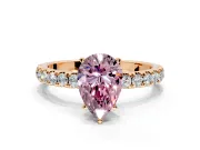 Open Basket Engagement Ring Setting for Fancy Pink Pear-Shaped Center with Pave Band and Prong Head in Rose Gold