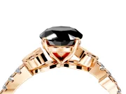 Leaf Motif Engagement Ring Setting for Fancy Black Oval Center with Pave Band and Prong Head in Rose Gold
