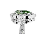 Halo Engagement Ring Setting for Fancy Green Pear-Shaped Center with Heart-Shaped Openwork, Pave Band and Prong Head in Sterling Silver