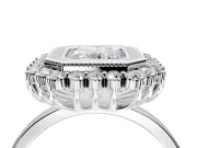 Halo Engagement Ring Setting for Radiant Cut Center with Milgrain Bezel Rim, Plain Band and Prong Head in Sterling Silver