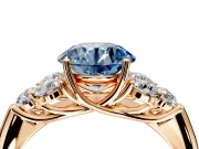 Cluster Engagement Ring Setting for Fancy Blue Round Cut Center with Round Cut Accent Frame and Prong Head in Rose Gold