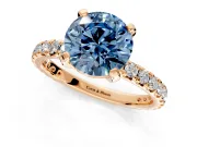 Solitaire Engagement Ring Setting for Fancy Blue Round Cut Center with Shared-Prong Accents and Prong Head in Rose Gold