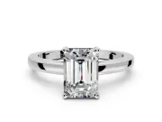 Solitaire Engagement Ring Setting for Emerald Cut Center with Basket Rail and Prong Head in Sterling Silver