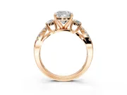 3 Stone Engagement Ring Setting for Cushion Cut Center with Pave Split Shank and Prong Head in Rose Gold