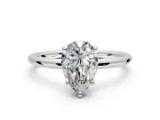 Solitaire Engagement Ring Setting for Pear-Shaped Center with Plain Band, Open Basket and Prong Head in Sterling Silver