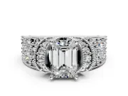 Pave Engagement Ring Setting for Emerald Cut Center with Curved Accent Rows, Openwork and Prong Head in Platinum