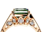 Cathedral Engagement Ring Setting for Fancy Green Asscher Cut Center with Antique-Style Pave Band and Prong Head in Rose Gold