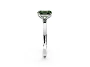 Solitaire Engagement Ring Setting for Fancy Green Emerald Cut Center with Thin Rounded Plain Band and Prong Head in Sterling Silver