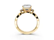3 Stone Engagement Ring Setting for Asscher Cut Center with Pave Twist Band and Prong Head in Yellow Gold