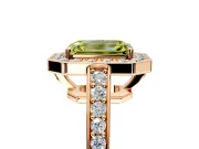 Bezel-Framed Halo Engagement Ring Setting for Fancy Yellow Emerald Cut Center with Pave Band and Prong Head in Rose Gold