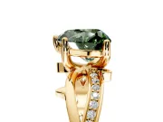 Solitaire Engagement Ring Setting for Fancy Green Heart-Shaped Center with Pave and Plain Crossover Band and Prong Head in Yellow Gold