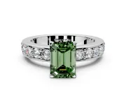Solitaire Engagement Ring Setting for Fancy Green Emerald Cut Center with Channel-Set Accents and Prong Head in Sterling Silver