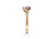 Solitaire Engagement Ring Setting for Fancy Pink Heart-Shaped Center with Bezel-Dot Beaded Band and Prong Head in Yellow Gold