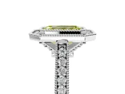 Halo Engagement Ring Setting for Fancy Yellow Emerald Cut Center with Milgrain Pave Band and Bezel Head in Sterling Silver