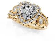 Milgrain Halo Engagement Ring Setting for Heart-Shaped Center with Shoulder Bezels and Prong Head in Yellow Gold