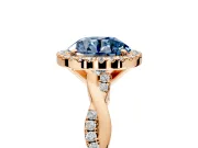 Halo Engagement Ring Setting for Fancy Blue Round Cut Center with Pave and Plain Twist Band and Prong Head in Rose Gold