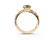 Solitaire Engagement Ring Setting for Fancy Green Oval Center with Trailing Leaf Accent Band and Prong Head in Rose Gold