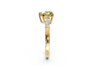 3 Stone Engagement Ring Setting for Fancy Yellow Heart-Shaped Center with Baguette Accents and Prong Head in Yellow Gold