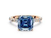 Solitaire Engagement Ring Setting for Fancy Blue Asscher Cut Center with Alternating Size Accents and Prong Head in Rose Gold