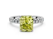 Solitaire Engagement Ring Setting for Fancy Yellow Radiant Cut Center with Large Accents and Prong Head in Sterling Silver