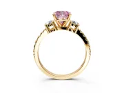 3 Stone Engagement Ring Setting for Fancy Pink Cushion Cut Center with Round Cut Side Accents and Prong Head in Yellow Gold