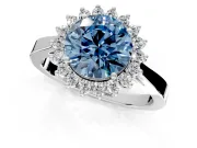 Starburst Halo Engagement Ring Setting for Fancy Blue Round Cut Center with Flat Cathedral Band and Prong Head in White Gold