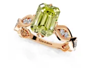 Solitaire Engagement Ring Setting for Fancy Yellow Emerald Cut Center with Accented Twist Band and Leaf Prong Head in Rose Gold
