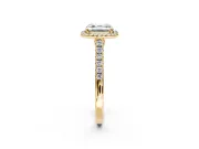 Halo Engagement Ring Setting for Asscher Cut Center with Narrowing Pave Band and Prong Head in Yellow Gold