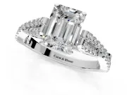 Solitaire Engagement Ring Setting for Emerald Cut Center with Twisted Pave Split Shank and Prong Head in Platinum