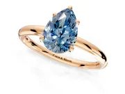 Low-Set Solitaire Engagement Ring Setting for Fancy Blue Pear-Shaped Center with Thin Plain Band and Prong Head in Rose Gold