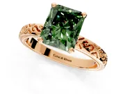 Solitaire Engagement Ring Setting for Fancy Green Radiant Cut Center with Scrollwork Band and Prong Head in Rose Gold