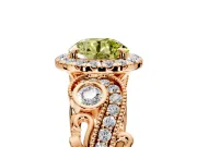 Milgrain Halo Engagement Ring Setting for Fancy Yellow Round Cut Center with Shoulder Bezels and Prong Head in Rose Gold