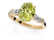 Bar-Set Engagement Ring Setting for Fancy Yellow Oval Center with Tapered Baguette Accents and Prong Head in Yellow Gold