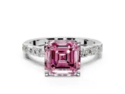 Baguette Engagement Ring Setting for Fancy Pink Asscher Cut Center with Alternating Bar-Set Band and Prong Head in Platinum
