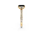Hidden Halo Engagement Ring Setting for Fancy Black Radiant Cut Center with Pave Band and Prong Head in Yellow Gold