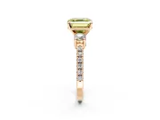 3 Stone Engagement Ring Setting for Fancy Yellow Asscher Cut Center with Round Cut Side Accents and Prong Head in Rose Gold