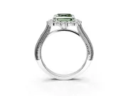 Milgrain Halo Engagement Ring Setting for Fancy Green Asscher Cut Center with Bezel Point Accents and Prong Head in Platinum