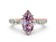 Shared-Prong Engagement Ring Setting for Fancy Pink Marquise Center with Graduated Accents and Prong Head in Rose Gold
