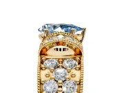 Pave Engagement Ring Setting for Fancy Blue Pear-Shaped Center with Curved Accent Rows, Openwork and Prong Head in Yellow Gold