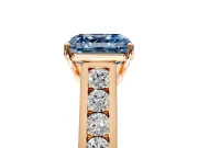 Solitaire Engagement Ring Setting for Fancy Blue Asscher Cut Center with Round Cut Channel Band and Prong Head in Rose Gold