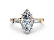Bar-Set Engagement Ring Setting for Marquise Center with Tapered Baguette Accents and Prong Head in Rose Gold