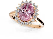 Starburst Halo Engagement Ring Setting for Fancy Pink Oval Center with Thin Round-Wire Band and Prong Head in Rose Gold