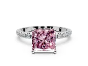 Solitaire Engagement Ring Setting for Fancy Pink Princess Cut Center with Micro Pave Band and Prong Head in Sterling Silver