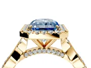 Halo Engagement Ring Setting for Fancy Blue Radiant Cut Center with Twist Band and Prong Head in Yellow Gold