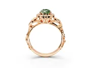 Halo Engagement Ring Setting for Fancy Green Pear-Shaped Center with Open Scroll Shoulders and Prong Head in Rose Gold