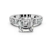 Solitaire Engagement Ring Setting for Asscher Cut Center with Channel-Set Accents and Prong Head in Platinum