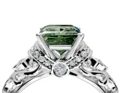 Solitaire Engagement Ring Setting for Fancy Green Princess Cut Center with Filigree Band and Prong Head in White Gold