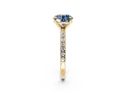 Solitaire Engagement Ring Setting for Fancy Blue Round Cut Center with Fine Pave Narrow Band and Prong Head in Yellow Gold